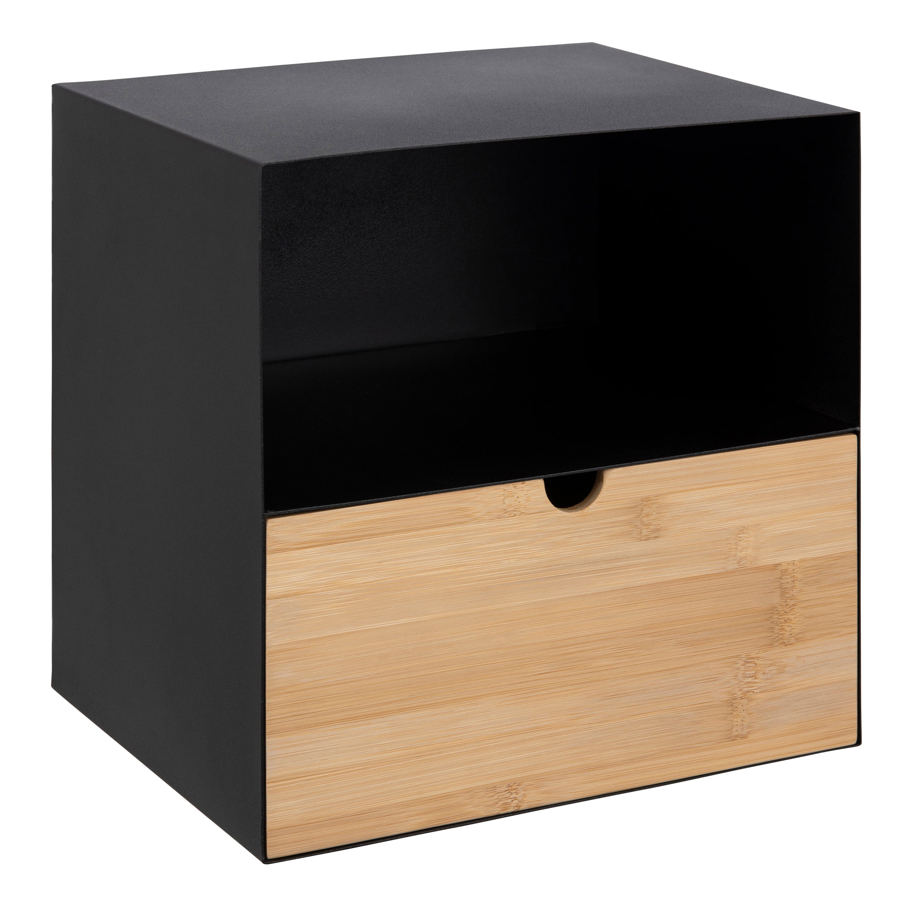 Joliet 1 Drawer Wallmounted Bedside Table in Black & Bamboo – FTG