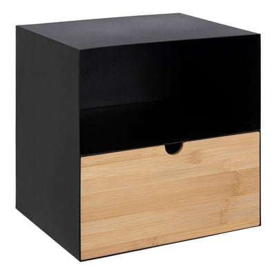 Joliet 1 Drawer Wallmounted Bedside Table in Black & Bamboo – FTG