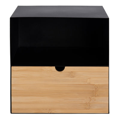 Joliet 1 Drawer Wallmounted Bedside Table in Black & Bamboo – FTG, view 2