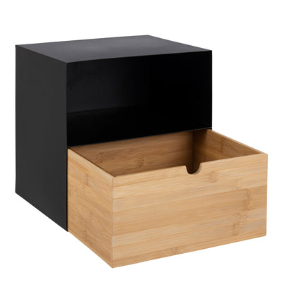 Joliet 1 Drawer Wallmounted Bedside Table in Black & Bamboo – FTG, view 3