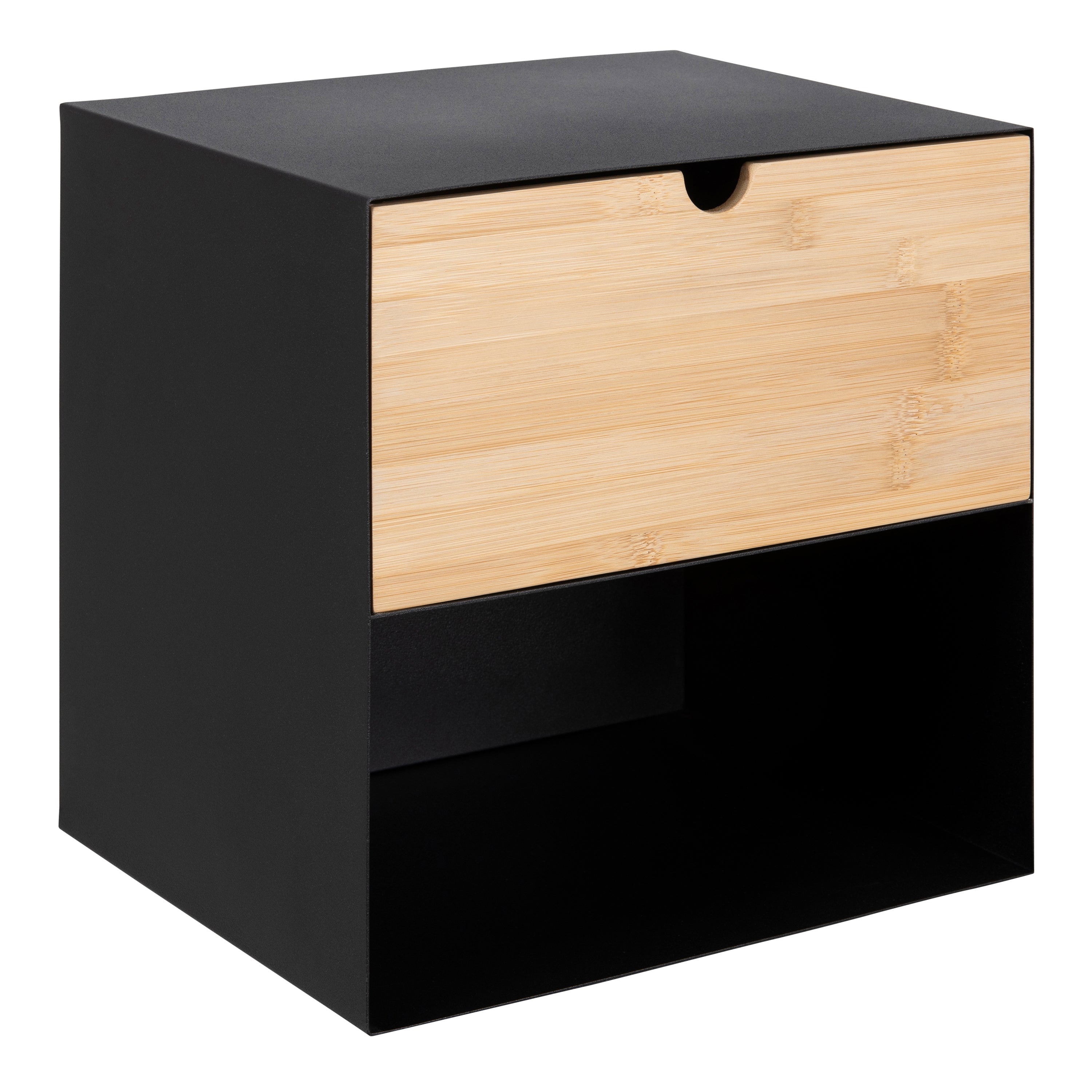 Joliet 1 Drawer Wallmounted Bedside Table in Black & Bamboo – FTG, view 4