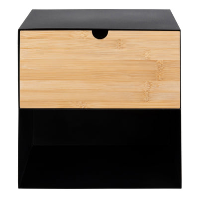 Joliet 1 Drawer Wallmounted Bedside Table in Black & Bamboo – FTG, view 5