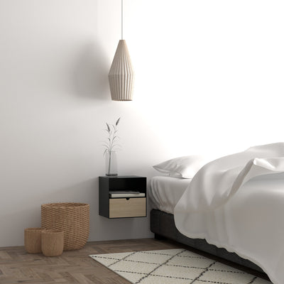 Joliet 1 Drawer Wallmounted Bedside Table in Black & Bamboo – FTG, view 8