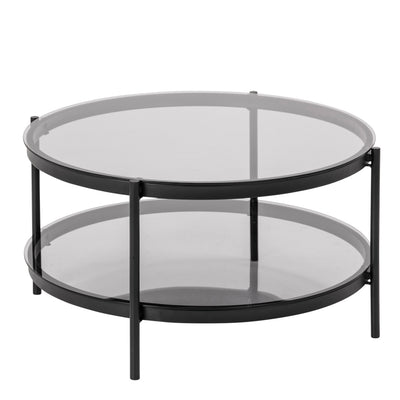 Bayonne Round Coffee Table in Black with Smoked Glass Top – FTG