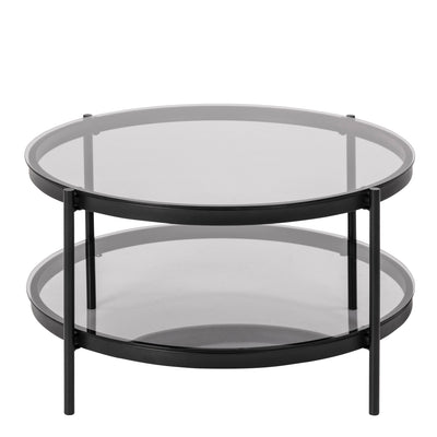 Bayonne Round Coffee Table in Black with Smoked Glass Top – FTG, view 2