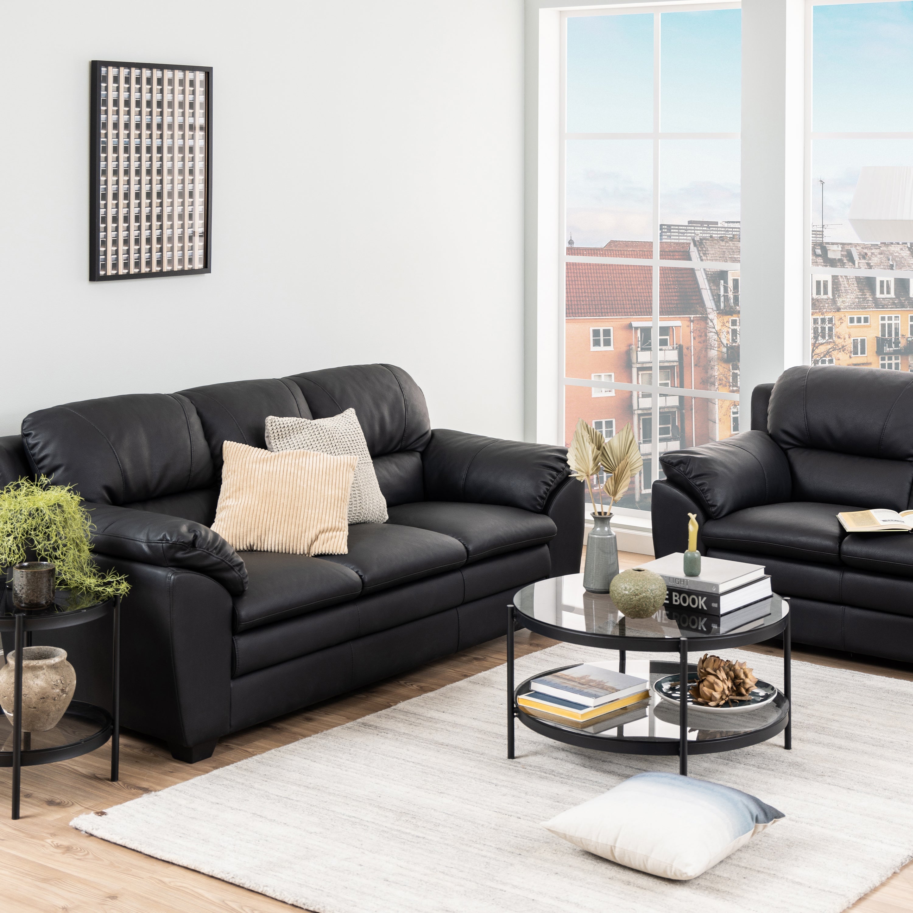 Bayonne Round Coffee Table in Black with Smoked Glass Top – FTG, view 3