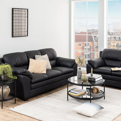 Bayonne Round Coffee Table in Black with Smoked Glass Top – FTG, view 3