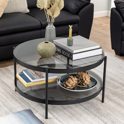 Bayonne Round Coffee Table in Black with Smoked Glass Top – FTG, view 4
