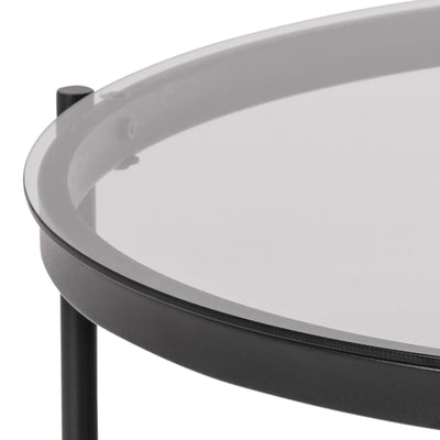 Bayonne Round Coffee Table in Black with Smoked Glass Top – FTG, view 6