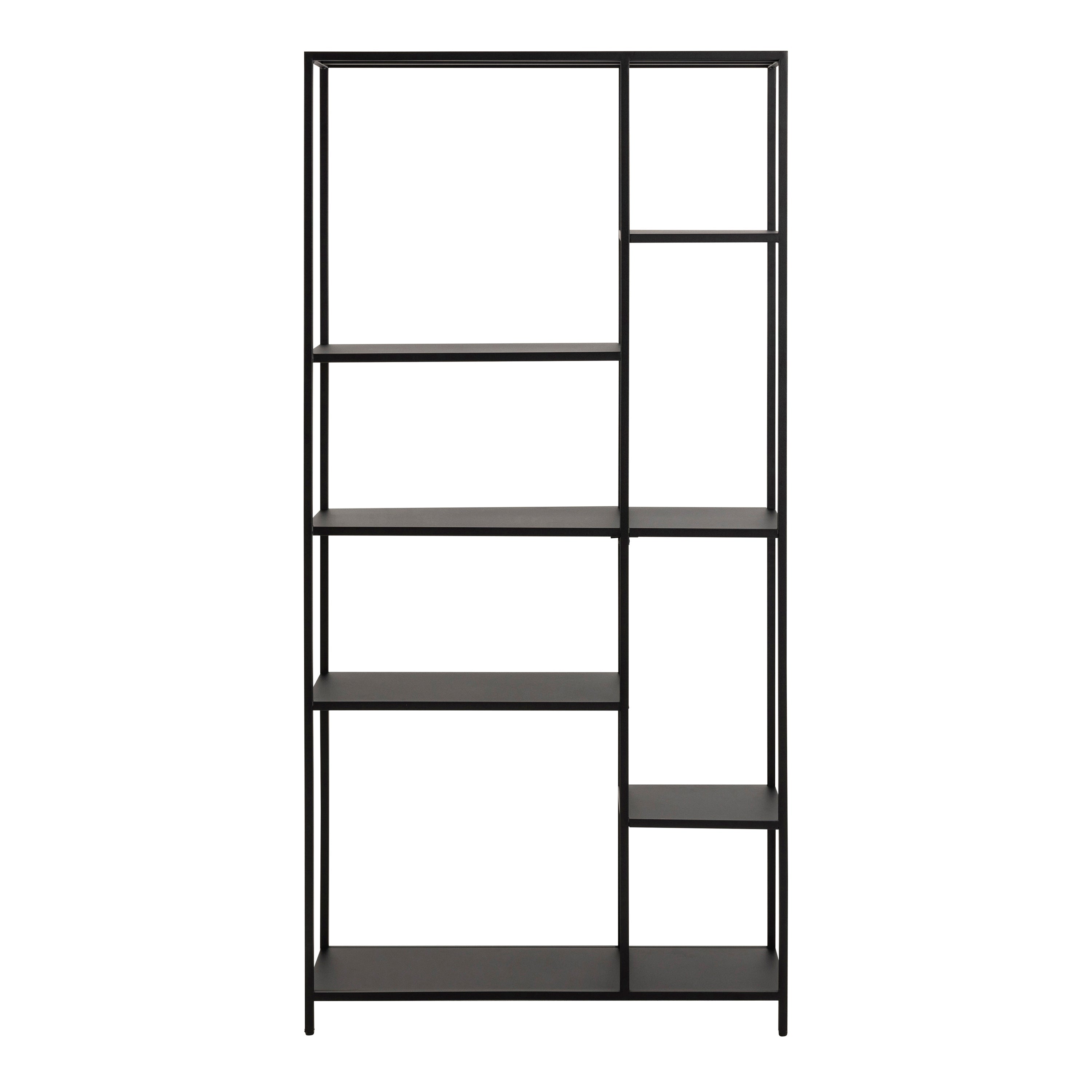 Newcastle Asymmetrical Bookcase with 6 Shelves in Matt Black – FTG, view 2