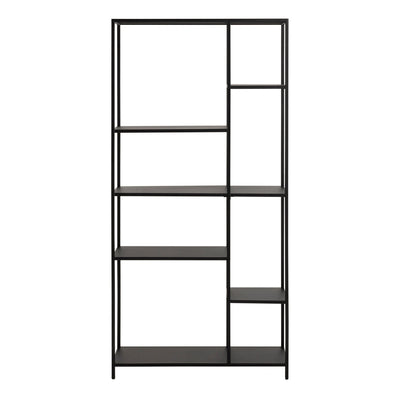 Newcastle Asymmetrical Bookcase with 6 Shelves in Matt Black – FTG, view 2