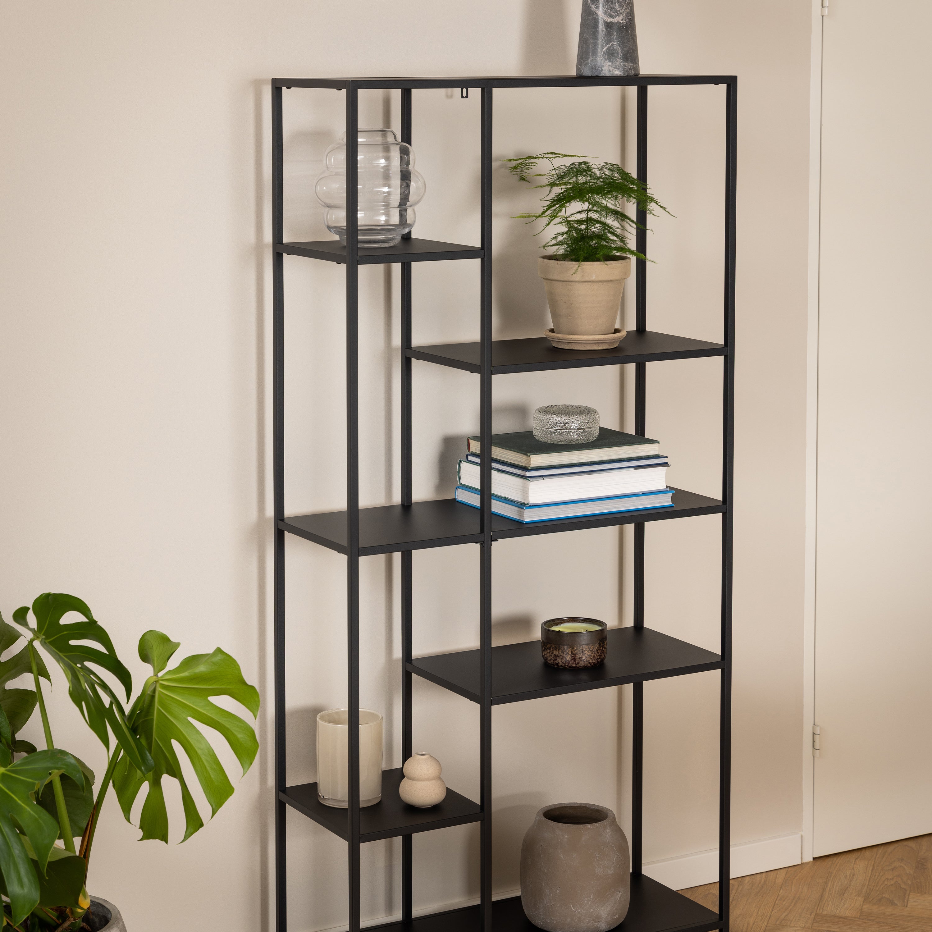 Newcastle Asymmetrical Bookcase with 6 Shelves in Matt Black – FTG, view 6