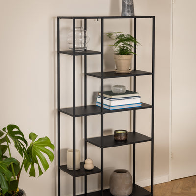 Newcastle Asymmetrical Bookcase with 6 Shelves in Matt Black – FTG, view 6