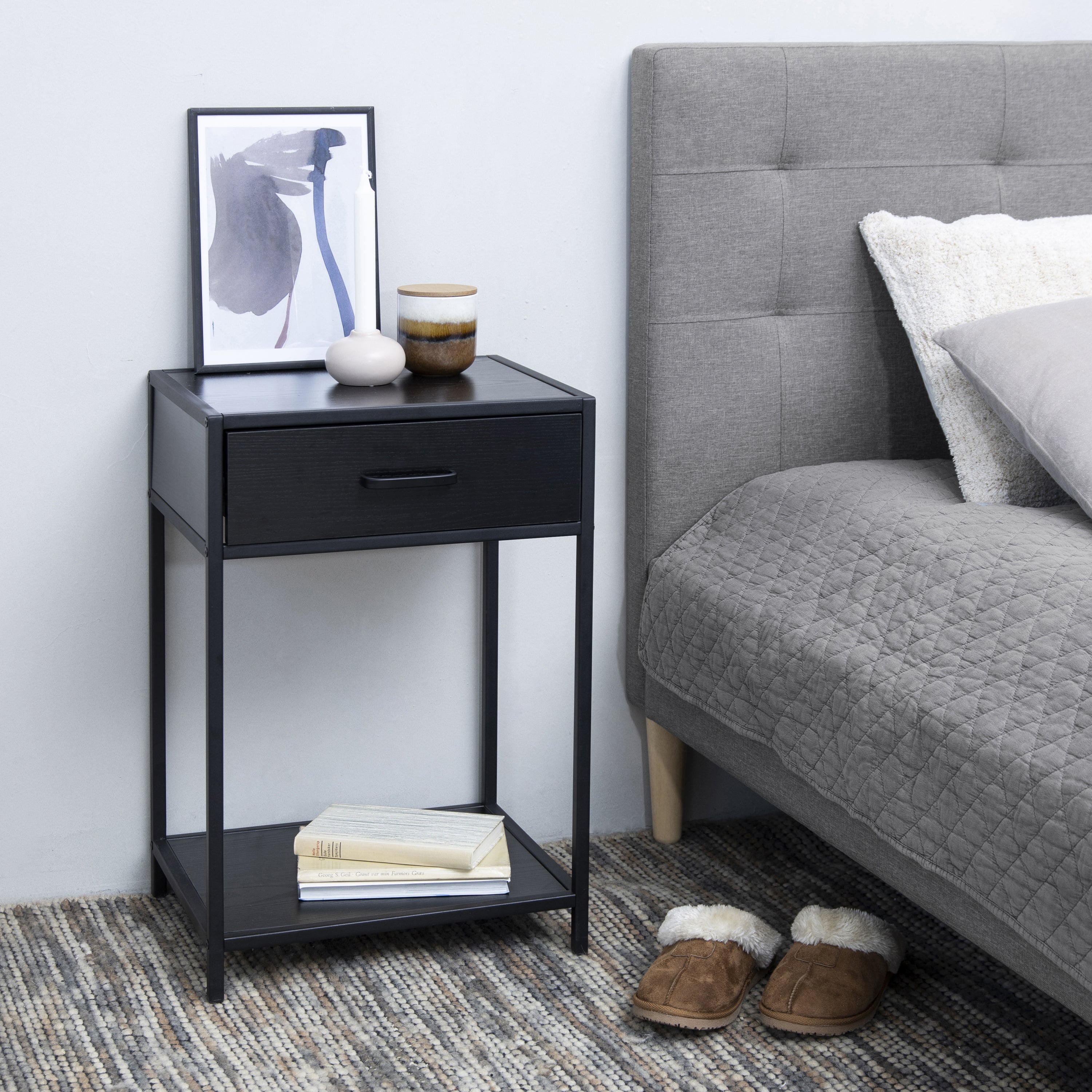 Seaford Bedside Table with 1 Drawer in Black – FTG, view 6