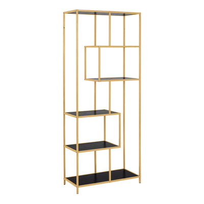 Seaford Tall Gold Metal Bookcase with 5 Black Shelves – FTG