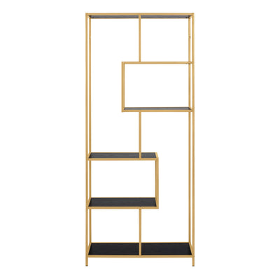Seaford Tall Gold Metal Bookcase with 5 Black Shelves – FTG, view 2