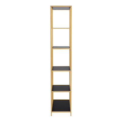 Seaford Tall Gold Metal Bookcase with 5 Black Shelves – FTG, view 3