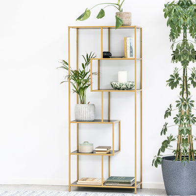 Seaford Tall Gold Metal Bookcase with 5 Black Shelves – FTG, view 4