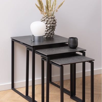 Katrine Ceramic Nest of Tables in Black Set of 3 – FTG, view 3