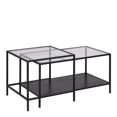 Seaford Black Metal Coffee Table Set with Glass Top – FTG, view 3