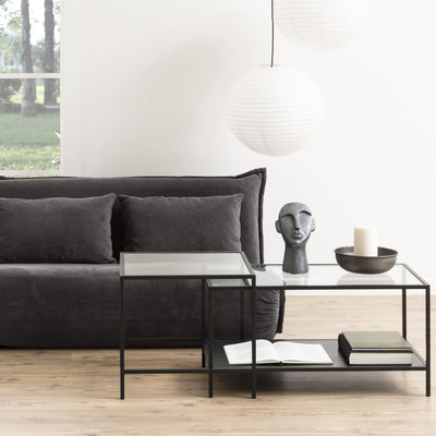 Seaford Black Metal Coffee Table Set with Glass Top – FTG, view 4