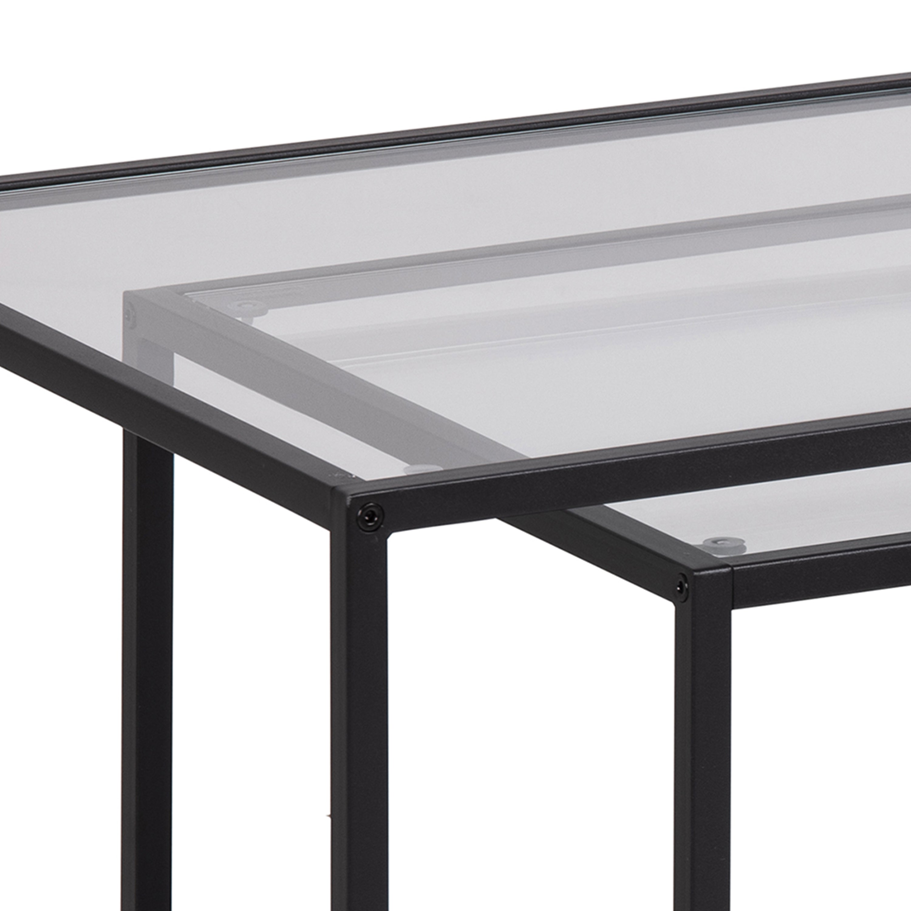 Seaford Black Metal Coffee Table Set with Glass Top – FTG, view 6