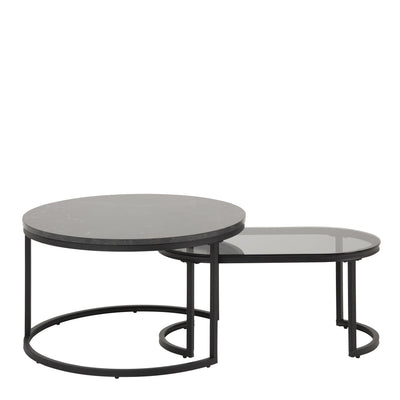 Spiro Round/Oval Coffee Table Set with Black Marble/Smoked Melamine Glass Top – FTG, view 2