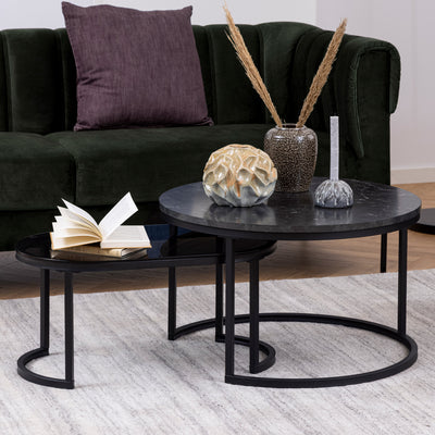 Spiro Round/Oval Coffee Table Set with Black Marble/Smoked Melamine Glass Top – FTG, view 3