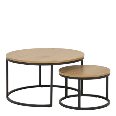 Spiro Round Coffee Table Set with Oak Top & Black Legs – FTG