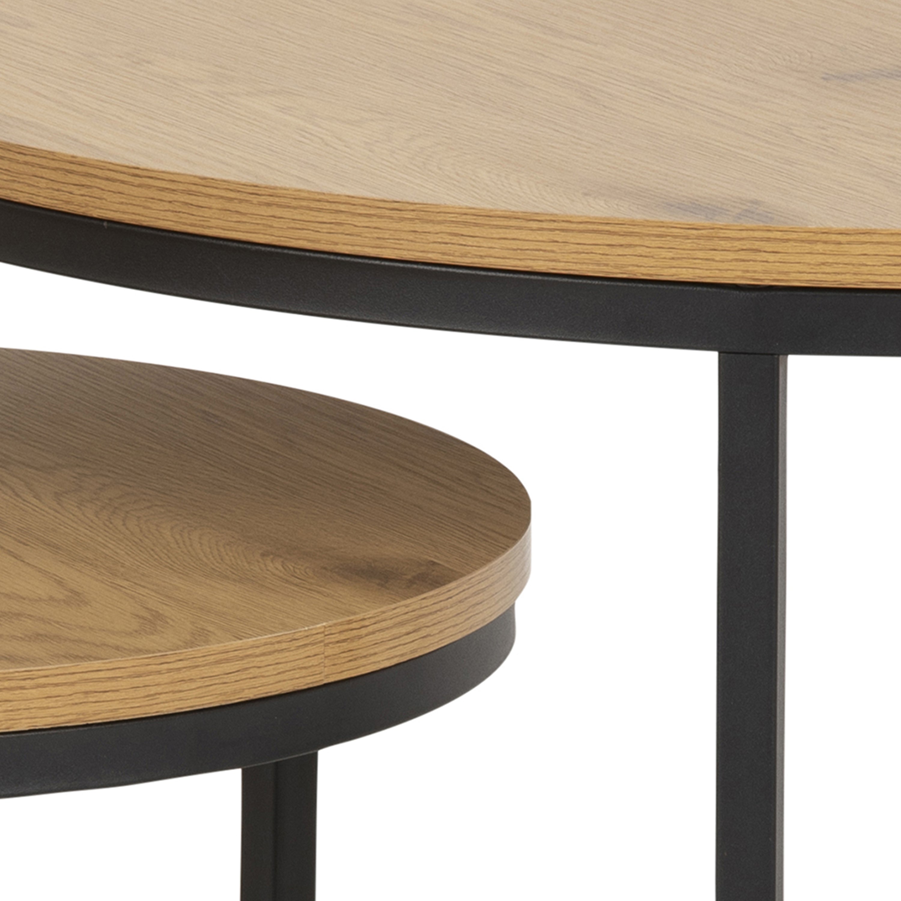 Spiro Round Coffee Table Set with Oak Top & Black Legs – FTG, view 6