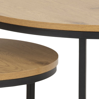 Spiro Round Coffee Table Set with Oak Top & Black Legs – FTG, view 6