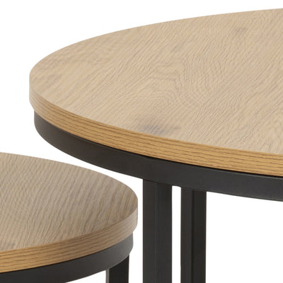 Spiro Round Coffee Table Set with Oak Top & Black Legs – FTG, view 7