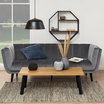 Seaford Octagonal Metal Wall Shelf in Black & Oak – FTG, view 3