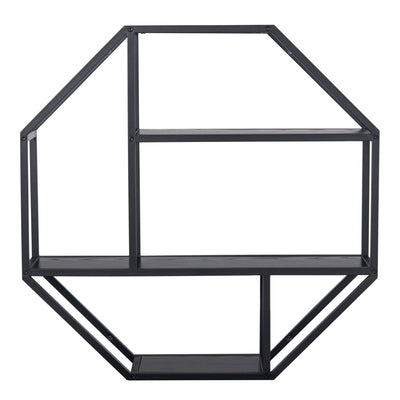Seaford Octagonal Metal Wall Shelf in Black – FTG, view 2