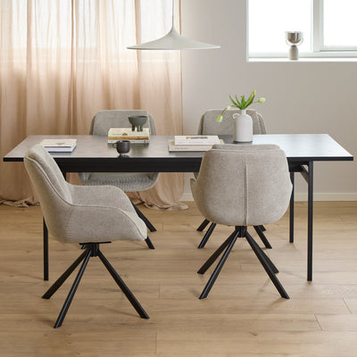 Angus Dining Table in Black 200x74cm Included 4 Carrie Swivel Dining Chairs in Sand – FTG