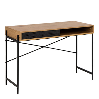 Angus Office Desk with Sliding Door in Oak & Black – FTG