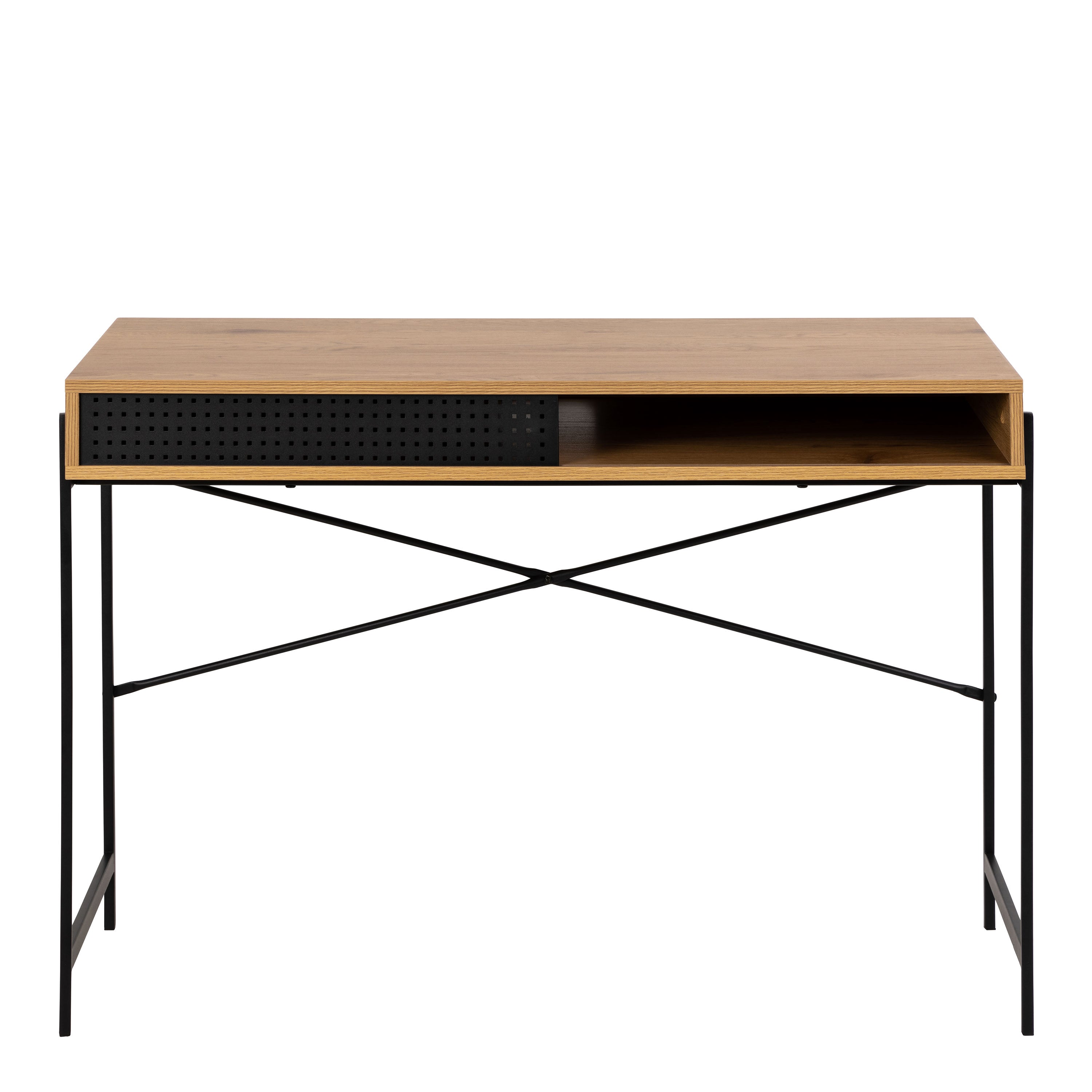 Angus Office Desk with Sliding Door in Oak & Black – FTG, view 2