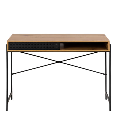 Angus Office Desk with Sliding Door in Oak & Black – FTG, view 2