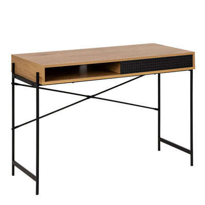 Angus Office Desk with Sliding Door in Oak & Black – FTG, view 3