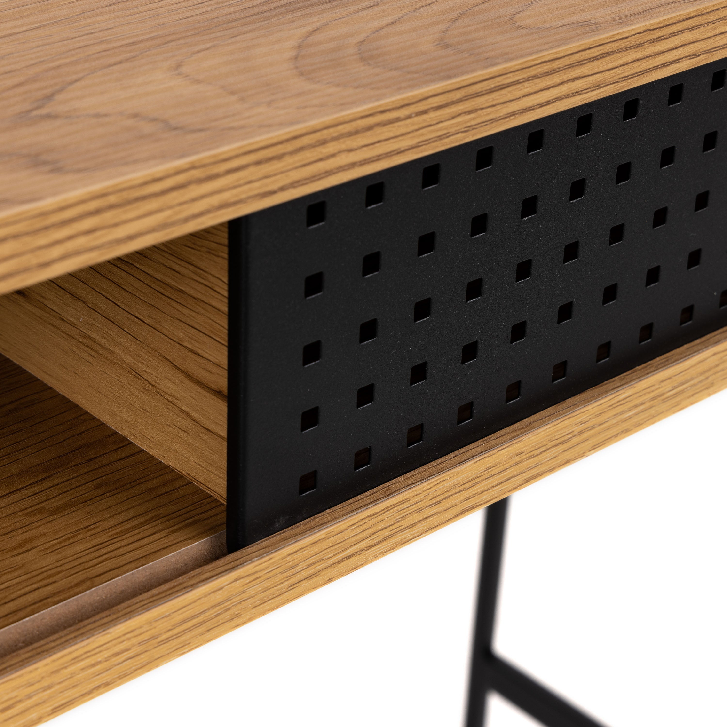 Angus Office Desk with Sliding Door in Oak & Black – FTG, view 6