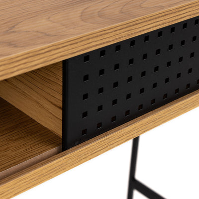Angus Office Desk with Sliding Door in Oak & Black – FTG, view 6