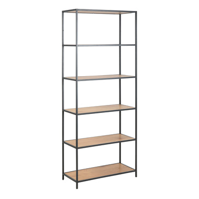 Seaford Tall Black Metal Bookcase with 5 Shelves in Oak – FTG