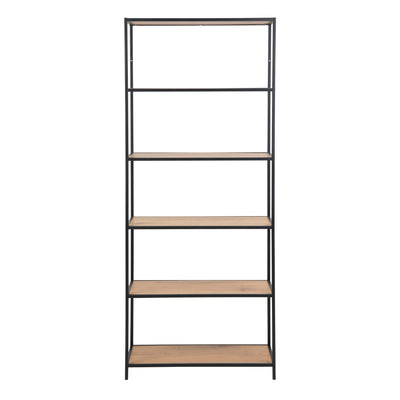 Seaford Tall Black Metal Bookcase with 5 Shelves in Oak – FTG, view 2