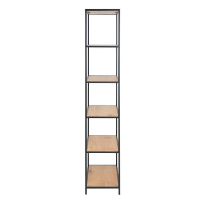 Seaford Tall Black Metal Bookcase with 5 Shelves in Oak – FTG, view 3