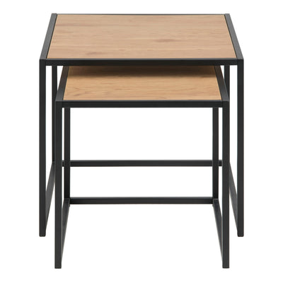 Seaford Black Metal Nest of Tables with Oak Top – FTG, view 2