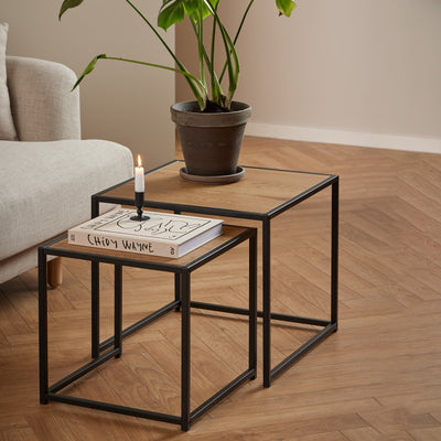 Seaford Black Metal Nest of Tables with Oak Top – FTG, view 5