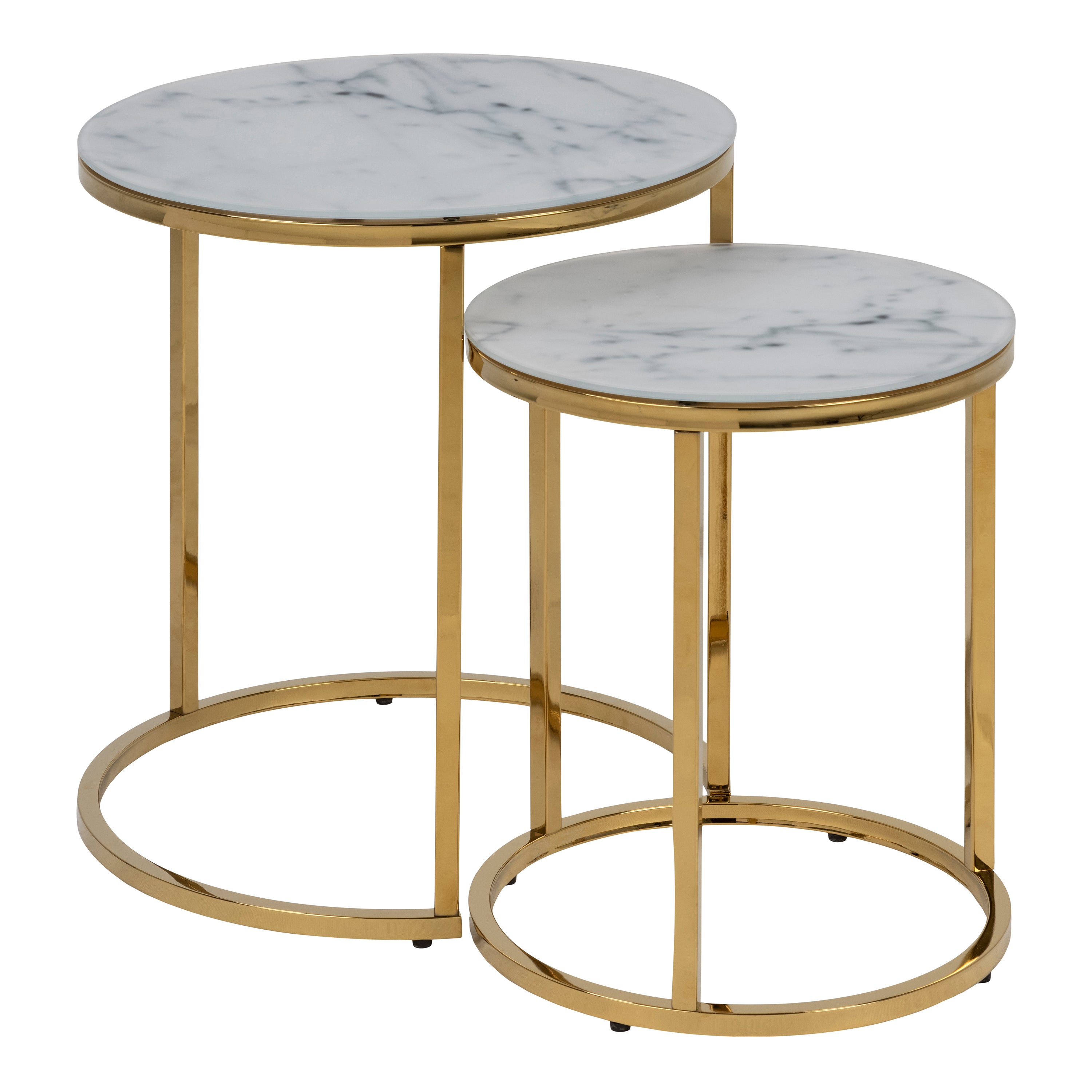 Alisma Nest of 2 Tables with White Marble Glass & Gold Base