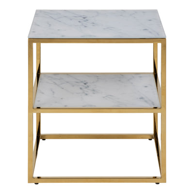 Alisma Bedside Table with White Marble Glass & Gold Base