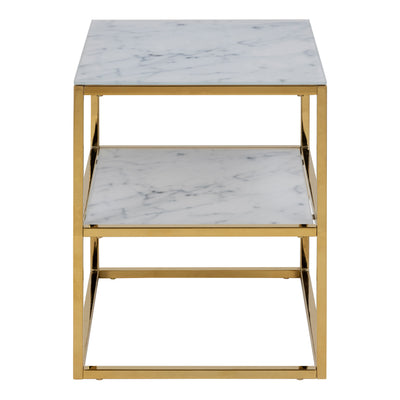 Alisma Bedside Table with White Marble Glass & Gold Base