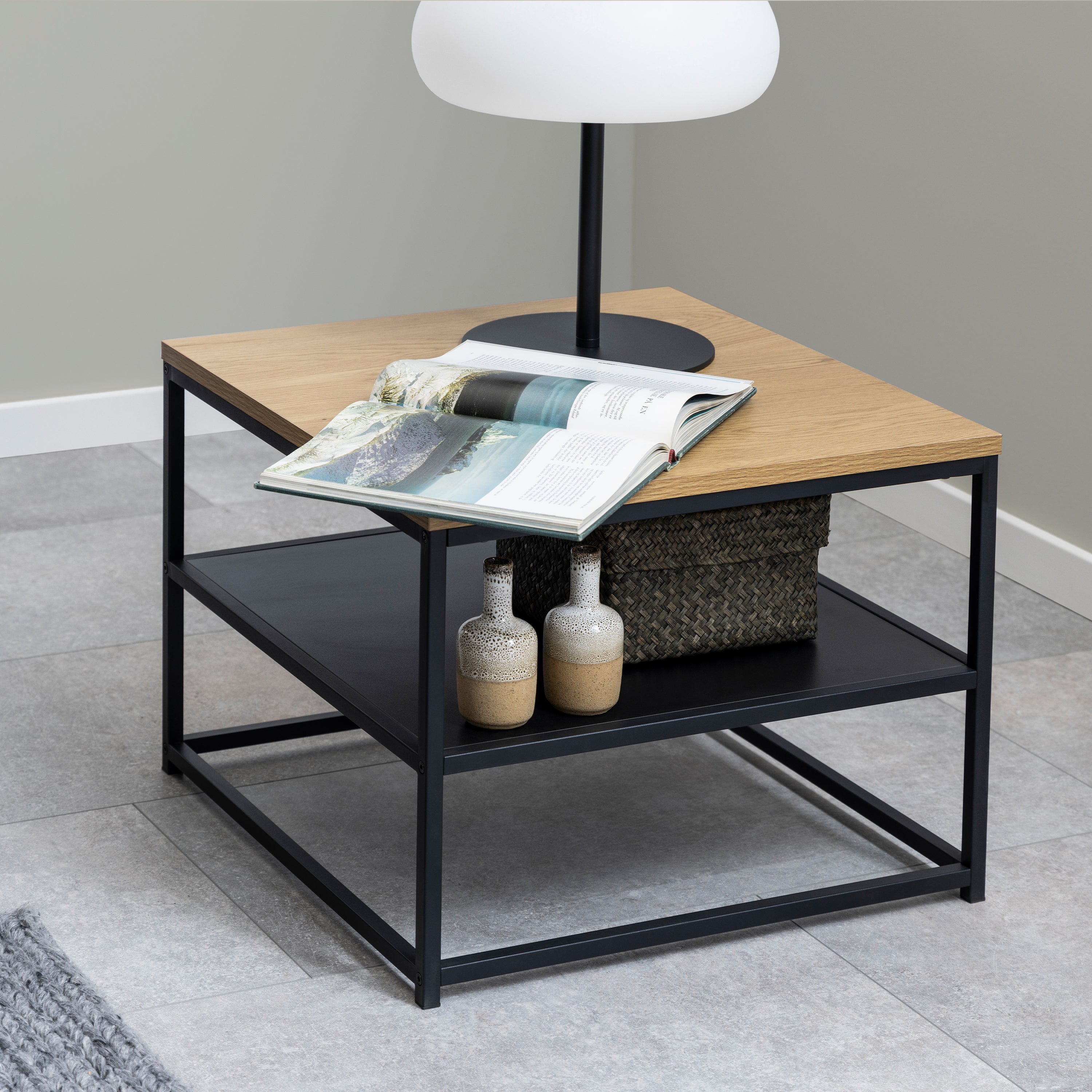 Gila Square Coffee Table with Open Shelf in Oak & Black – FTG, view 4